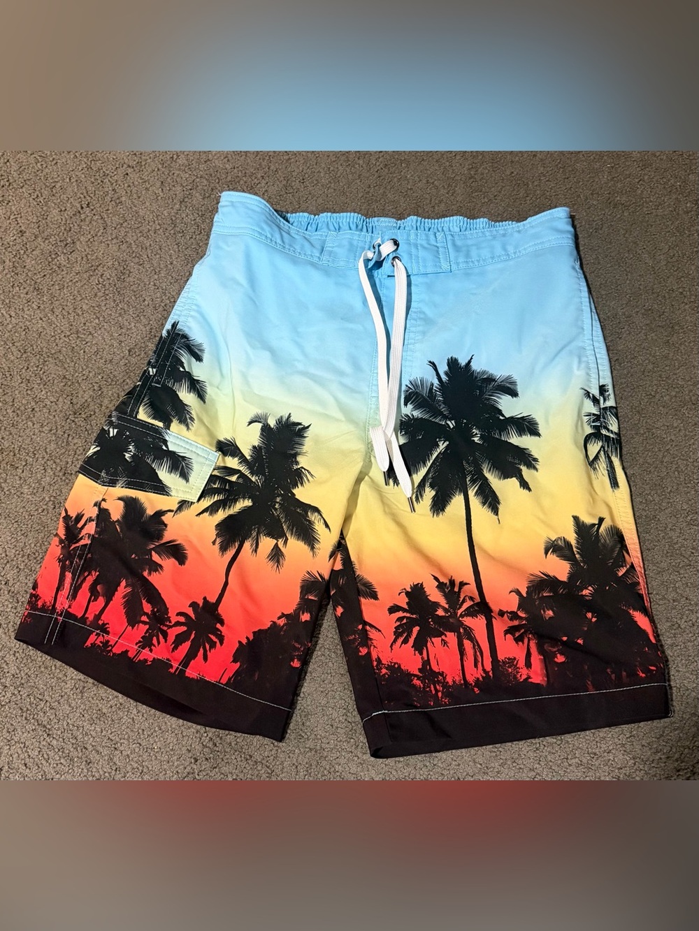 Sonoma Palm Gradient Swim Shorts - Blue, Yellow, Red